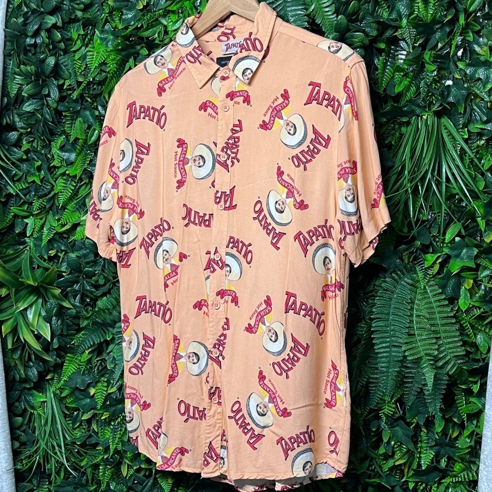 Cotton On Shirt Mens Tapatio Hot Sauce Medium Button Up Novelty Print 2945